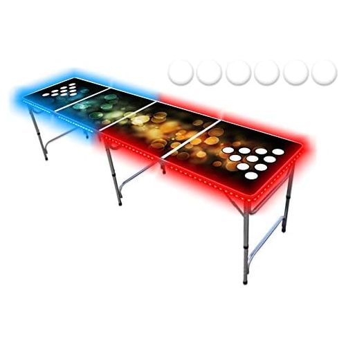  PartyPongTables.com 8-Foot Professional Beer Pong Table w/Optional Cup Holes & LED Lights - Bubbles and Color Spectrum Editions