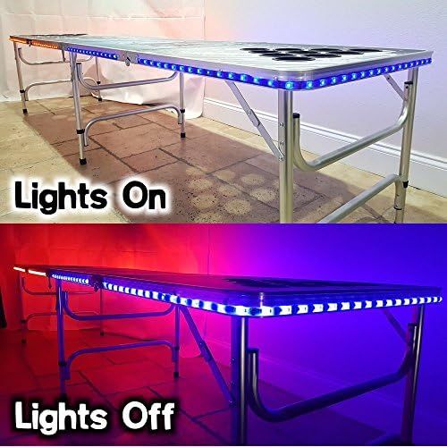  PartyPongTables.com 8-Foot Professional Beer Pong Table w/Optional Cup Holes & LED Lights - Bubbles and Color Spectrum Editions