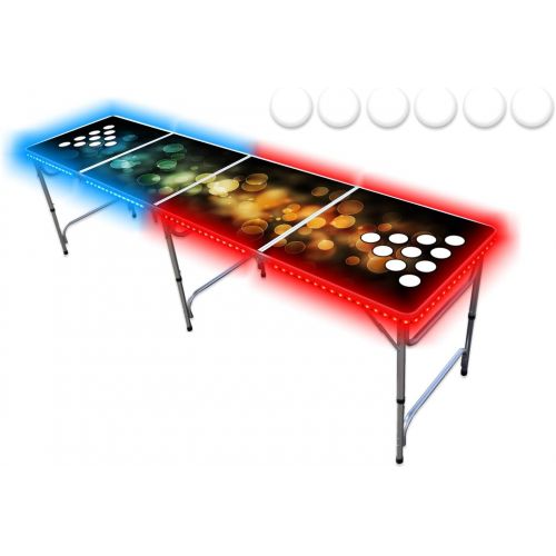  PartyPongTables.com 8-Foot Professional Beer Pong Table w/Optional Cup Holes & LED Lights - Bubbles and Color Spectrum Editions