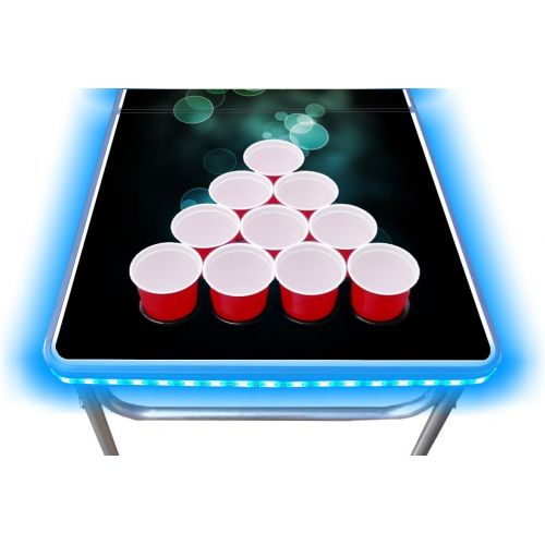  PartyPongTables.com 8-Foot Professional Beer Pong Table w/Optional Cup Holes & LED Lights - Bubbles and Color Spectrum Editions