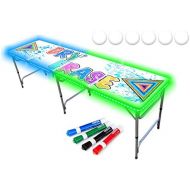 PartyPongTables.com 8-Foot Beer Pong Table w/Optional Cup Holes, LED Lights, Dry Erase Surface & More - Choose Your Model