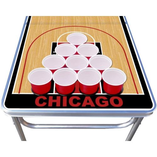  [아마존베스트]PartyPongTables.com 8-Foot Professional Beer Pong Table w/Optional Cup Holes - Chicago Basketball Court Graphic
