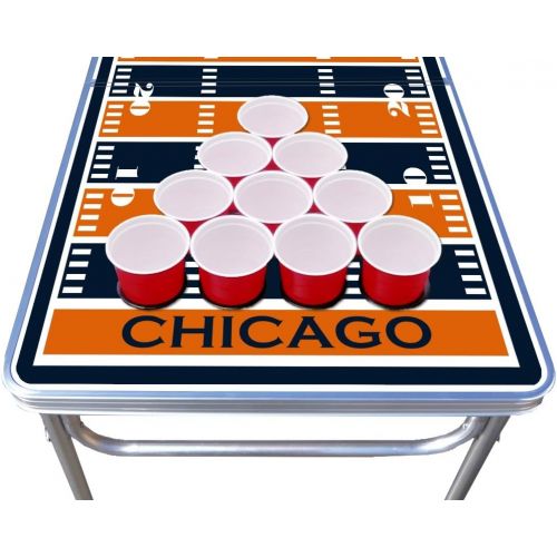  PartyPongTables.com 8-Foot Professional Beer Pong Table w/Optional Cup Holes - Chicago Football Field Graphic