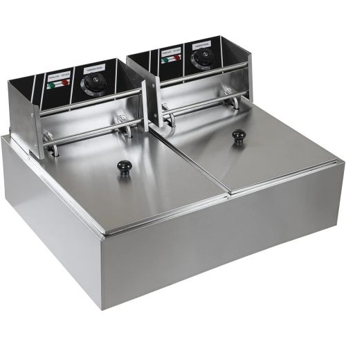  PartyHut Two 11 Liter Basins Capacity Commercial Stainless Steel Deep Fryer Machine 110v Double Two Tank Design Restaurant