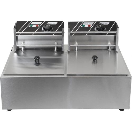  PartyHut Two 11 Liter Basins Capacity Commercial Stainless Steel Deep Fryer Machine 110v Double Two Tank Design Restaurant