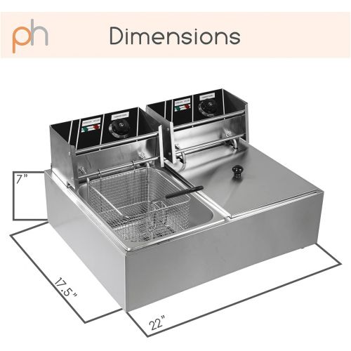  PartyHut Two 11 Liter Basins Capacity Commercial Stainless Steel Deep Fryer Machine 110v Double Two Tank Design Restaurant