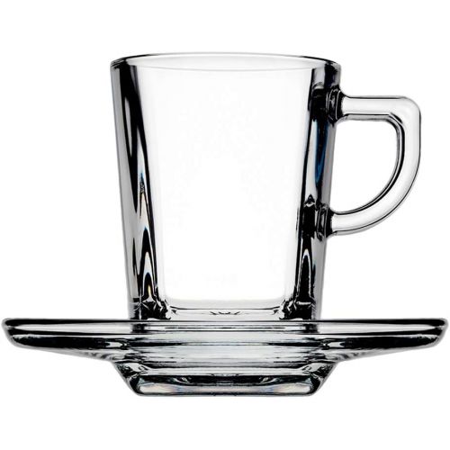  Pasabahce Carre Service Espressotassen mit Teller, Glas, Transparent, 6 Stueck