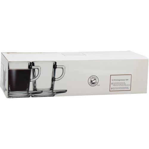  Pasabahce Carre Service Espressotassen mit Teller, Glas, Transparent, 6 Stueck