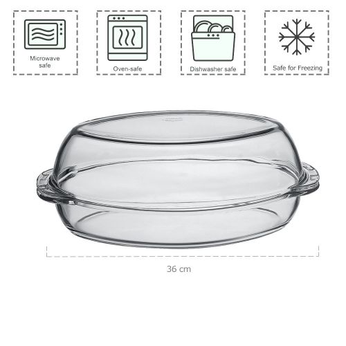  Pasabahce 2er Set Oval Auflaufform aus Borsilikatglas mit Deckel /4 Teile/ca. 34 x 19,5 cm / 1,9L und 2,25L / Hitzebestandig Mikrowellengeeignet Spuelmaschinenfest Gefrierfachgeeign