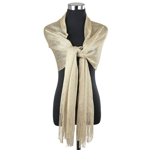  Pashmina Shawl Wrap Sparkle Fringe Weddings Party Evening Scarfs for Women - champagne