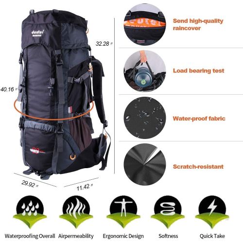  Passionlay Hiking Backpack Large Capacity 80L +10L Sports Waterproof for Men Women Light-weight Internal Frame Outdoor Camping Traveling Trekking Pack Backpack with Rain-cover (Black)