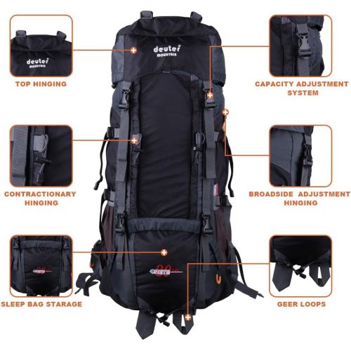  Passionlay Hiking Backpack Large Capacity 80L +10L Sports Waterproof for Men Women Light-weight Internal Frame Outdoor Camping Traveling Trekking Pack Backpack with Rain-cover (Black)