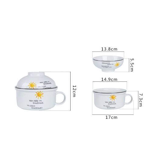  Pasta Bowls Home kitchen bowl Kitchen utensils Bowl with lid Pasta bowl Instant noodle bowl (Send spoon and chopsticks) (Color : White, Size : 17cm12cm)