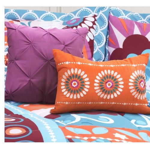  Patchwork 5 Piece Floral Geometric Pattern Comforter Set Full/Queen Size, Featuring Colorful Reversible Artful Flower Design Comfortable Bedding, Contemporary Playful Girls Bedroom Decor, Bl