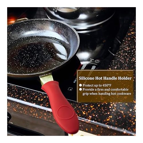  7 Pieces Cast Iron Cleaner Set Include Stainless Steel Chainmail Scrubber with Bamboo Dish Scrub Brush Hot Handle Holder 2 Pan Grill Scrapers Kitchen Towel Wall Hook