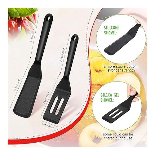  2 Pieces Mini Brownie Serving Spatula Set, Flexible Nonstick Silicone Serve Turner Slotted Cookie Spatula Silicone Square Spatula Kitchen Utensil for Cutting Serving Brownies Cookies Flip Eggs (Black)