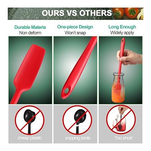  2 Pieces Long Handle Silicone Jar Spatula Non-Stick Rubber Scraper Heat Resistant Spatula Silicone Scraper for Jars, Smoothies, Blenders Cooking Baking Stirring Mixing Tools (Red)