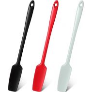 Patelai 3 Pieces Silicone Jar Spatula Long Handle Rubber Spatula Heat Resistant Non-Stick Silicone Scraper Kitchen Silicone Spatula with Stainless Steel Core for Baking (Red, Black, Light Green)