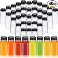 48 Pcs Plastic Juice Bottles Bulk with Caps, Small Reusable Juice Bottles Empty Clear Bottles Beverages Drink Containers Mini Fridge Bottles for Juicing, Smoothies, Tea, Milk, Coffee (Black,8 oz)