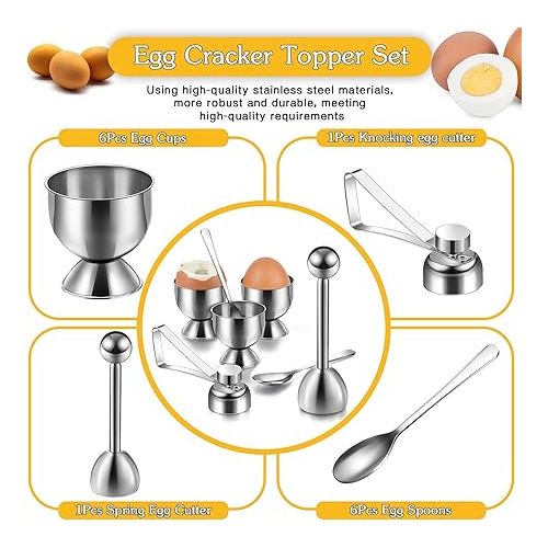  14 Pieces Egg Cup Set Egg Topper Boiled Egg Holder Stainless Steel Egg Opener Egg Spoon for Kitchen Tool