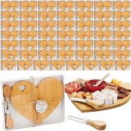 Patelai 50 Set Bridal Shower Party Favors Wooden Heart Shaped Cheese Board Cheese Knives Set Thank You Tags with White Box Gifts for Guests Prizes Wedding Party Baby Shower Valentines Day (Bamboo)