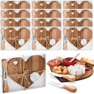 Patelai 12 Set Bridal Shower Party Favors Wooden Heart Shaped Cheese Board Cheese Knives Set Thank You Tags with White Box Gifts for Guests Prizes Wedding Party Baby Shower Valentines Day (Acacia)