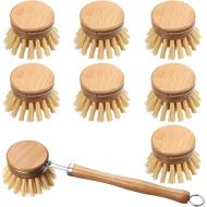 8 Pieces Wooden Kitchen Dish Brush Include Bamboo Scrub Cleaning Brush and Replacement Brush Heads Dish Brush for Kitchen Room Cleaning Supplies