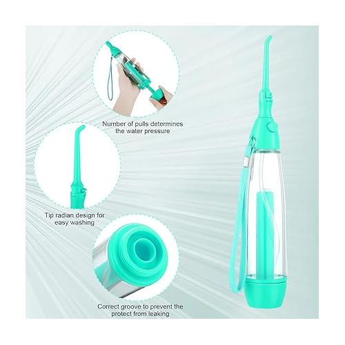  Water Dental Flosser for Teeth Oral Irrigator Water Teeth Cleaner Non Electric Portable Affordable Oral Irrigator Cordless Manual Air Pressure Simple Operation for Home and Travel