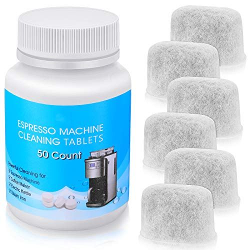  Patelai 56 Pieces Espresso Machine Cleaning Tablets and Filters Include 6 Pieces Espresso Machine Water Filters and 50 Pieces 2 Grams Coffee Maker Cleaning Tablets Descaling Tablets for Es