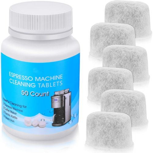  Patelai 56 Pieces Espresso Machine Cleaning Tablets and Filters Include 6 Pieces Espresso Machine Water Filters and 50 Pieces 2 Grams Coffee Maker Cleaning Tablets Descaling Tablets for Es