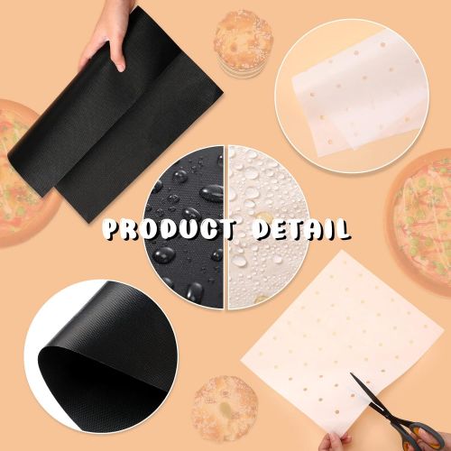  Patelai Air Fryer Parchment Paper, 100 Pieces Perforated Air Fryer Liners Sheets with 2 Pieces Non Stick Mat for Toaster Oven Air Fry Accessories, Oven Liners for Baking, Cooking, Dehydrat