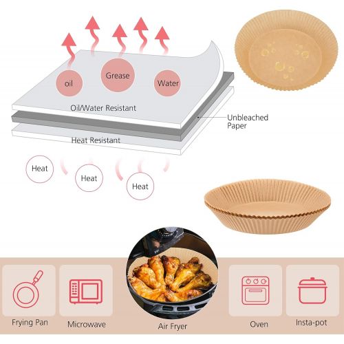  Patelai 100 Pcs Air Fryer Disposable Paper Liners Air Fryer Parchment Paper Liners Air Fryer Liners Basket Non Stick Unperforated Round Parchment Paper for Baking Roasting Microwave (Natur