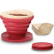 Patelai Collapsible Coffee Drip Dripper Easy Red Manual Coffee Brew Maker with 80 Pieces Unbleached Paper Filters Paper Coffee Filter Reusable Silicone Coffee Dripper for Hiking, Camping,