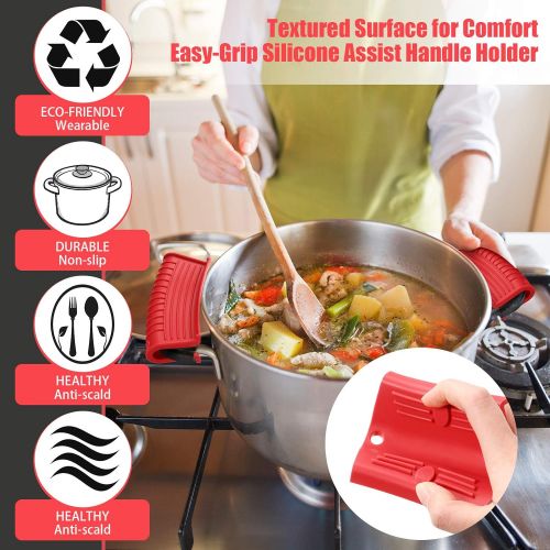  Patelai 4 Pieces Silicone Hot Handle Holder, Pot Holders Cover, Silicone Assist Handle Holder, Non-Slip Pot Holder Sleeve, Heat Resistant Potholder Cookware Handle for Cast Iron Skillet Me