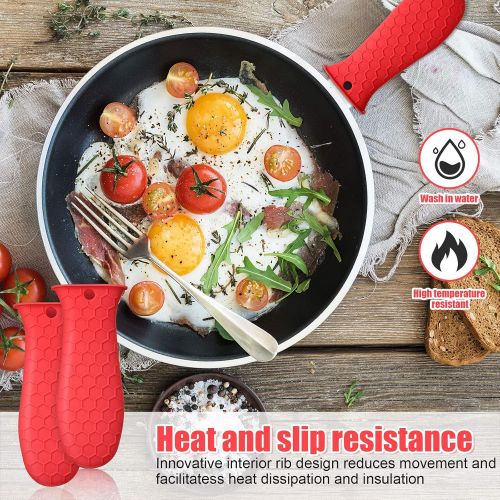  Patelai 4 Pieces Silicone Hot Handle Holder, Pot Holders Cover, Silicone Assist Handle Holder, Non-Slip Pot Holder Sleeve, Heat Resistant Potholder Cookware Handle for Cast Iron Skillet Me