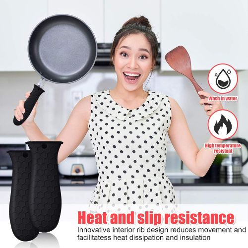  Patelai 4 Pieces Silicone Hot Handle Holder, Pot Holders Cover, Silicone Assist Handle Holder, Non-Slip Pot Holder Sleeve, Heat Resistant Potholder Cookware Handle for Cast Iron Skillet Me