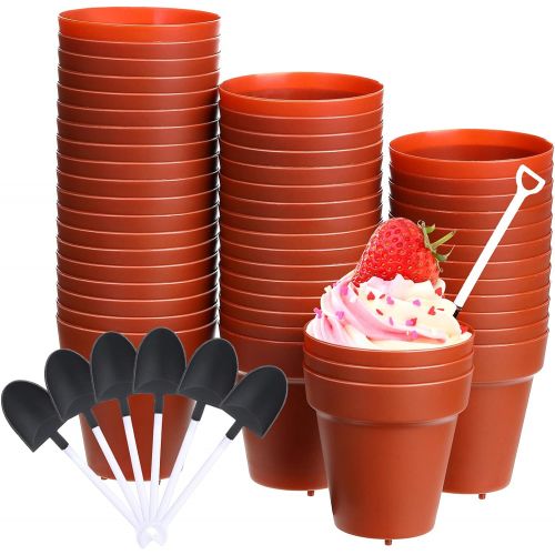  Patelai 50 Set Plastic Dessert Cups with Shovel Spoons, Flowerpot Cake Desserts Cups for Construction Birthday Party Supplies, Ice Cream, DIY Baking, Cupcakes, Yogurt, Pudding and Jello Sh