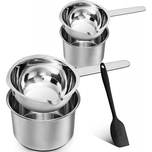  Patelai 1000 ml and 400 ml Double Boiler Chocolate Melting Pot with 2600 ml and 900 ml 304 Stainless Steel Pot with Silicone Spatula for Melting Chocolate, Candy, Candle, Soap and Wax