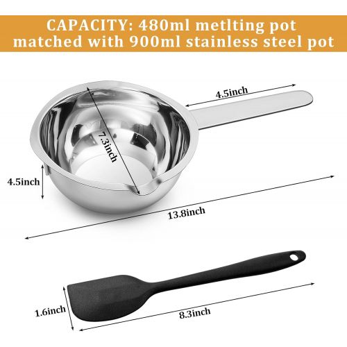  Patelai 1000 ml and 400 ml Double Boiler Chocolate Melting Pot with 2600 ml and 900 ml 304 Stainless Steel Pot with Silicone Spatula for Melting Chocolate, Candy, Candle, Soap and Wax