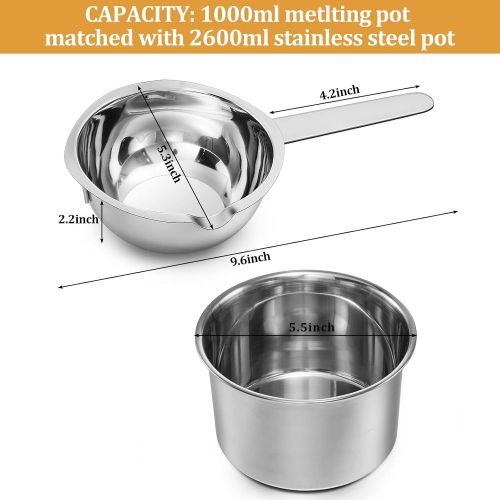  Patelai 1000 ml and 400 ml Double Boiler Chocolate Melting Pot with 2600 ml and 900 ml 304 Stainless Steel Pot with Silicone Spatula for Melting Chocolate, Candy, Candle, Soap and Wax