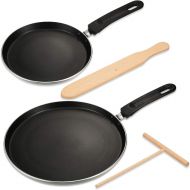 Patelai 2 Pieces Non-Stick Crepe Pan Kitchen Omelette Frying Pan Pancake Cooking Skillet with Crepe Spreader and Spatula for Kitchen Cooking Tools