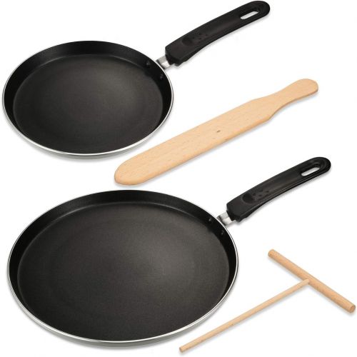  Patelai 2 Pieces Non-Stick Crepe Pan Kitchen Omelette Frying Pan Pancake Cooking Skillet with Crepe Spreader and Spatula for Kitchen Cooking Tools