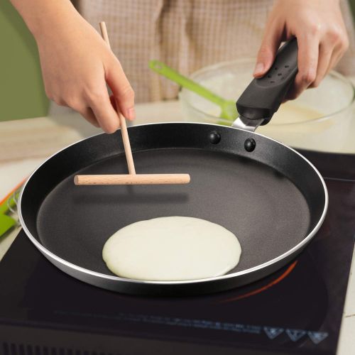  Patelai 2 Pieces Non-Stick Crepe Pan Kitchen Omelette Frying Pan Pancake Cooking Skillet with Crepe Spreader and Spatula for Kitchen Cooking Tools