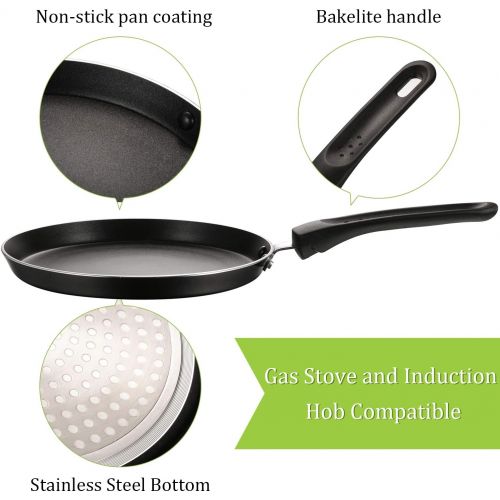  Patelai 2 Pieces Non-Stick Crepe Pan Kitchen Omelette Frying Pan Pancake Cooking Skillet with Crepe Spreader and Spatula for Kitchen Cooking Tools