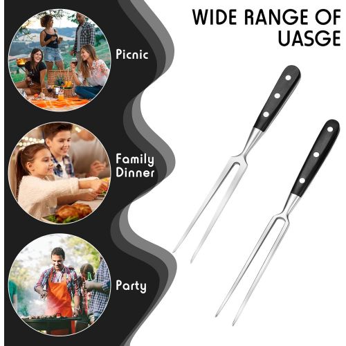  Patelai 2 Pieces Carving Forks 12 Inch Stainless Steel Meat Fork Barbecue Fork Steak Fork for Kitchen Roast Grilling (Round Handle, Square Handle)