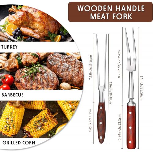  Patelai 2 Pieces Forged Carving Forks with Color Wooden Handle and Stainless Steel Meat Fork Barbecue Fork for Kitchen Roast (12 Inch, 14 Inch)