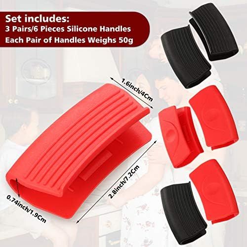  [아마존베스트]Patelai 3 Pairs Silicone Assist Handle Holder Hot Handle Holder Sleeves Heat Insulated Pot Grip Scald-Proof Pan Grip Cover for Cast Iron Woks Frying Pans Griddles Skillets Oven Trays (Red,