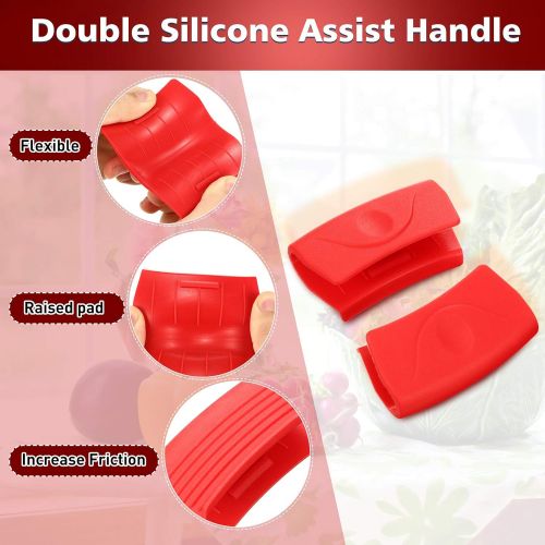  [아마존베스트]Patelai 3 Pairs Silicone Assist Handle Holder Hot Handle Holder Sleeves Heat Insulated Pot Grip Scald-Proof Pan Grip Cover for Cast Iron Woks Frying Pans Griddles Skillets Oven Trays (Red,