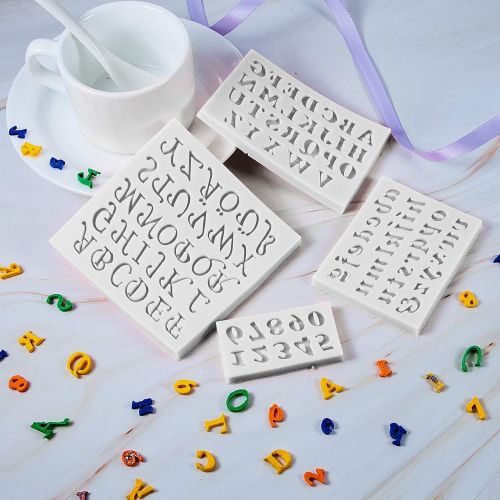  [아마존베스트]Patelai 4 Pieces Christmas Letters Silicone Mold Number Silicone Mold Uppercase Letters Silicone Fondant Mold Lowercase Letters Chocolate Mold Handmade Soap Mold Biscuit Ice Cube Tray for