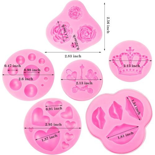  [아마존베스트]Patelai 6 Pieces Silicone Fondant Molds Non-stick Christmas Candy Chocolate Mold Flower Lip Queen Crown Heart Mousse Mold for Clay Valentines Day Cake Cupcake Topper Decoration